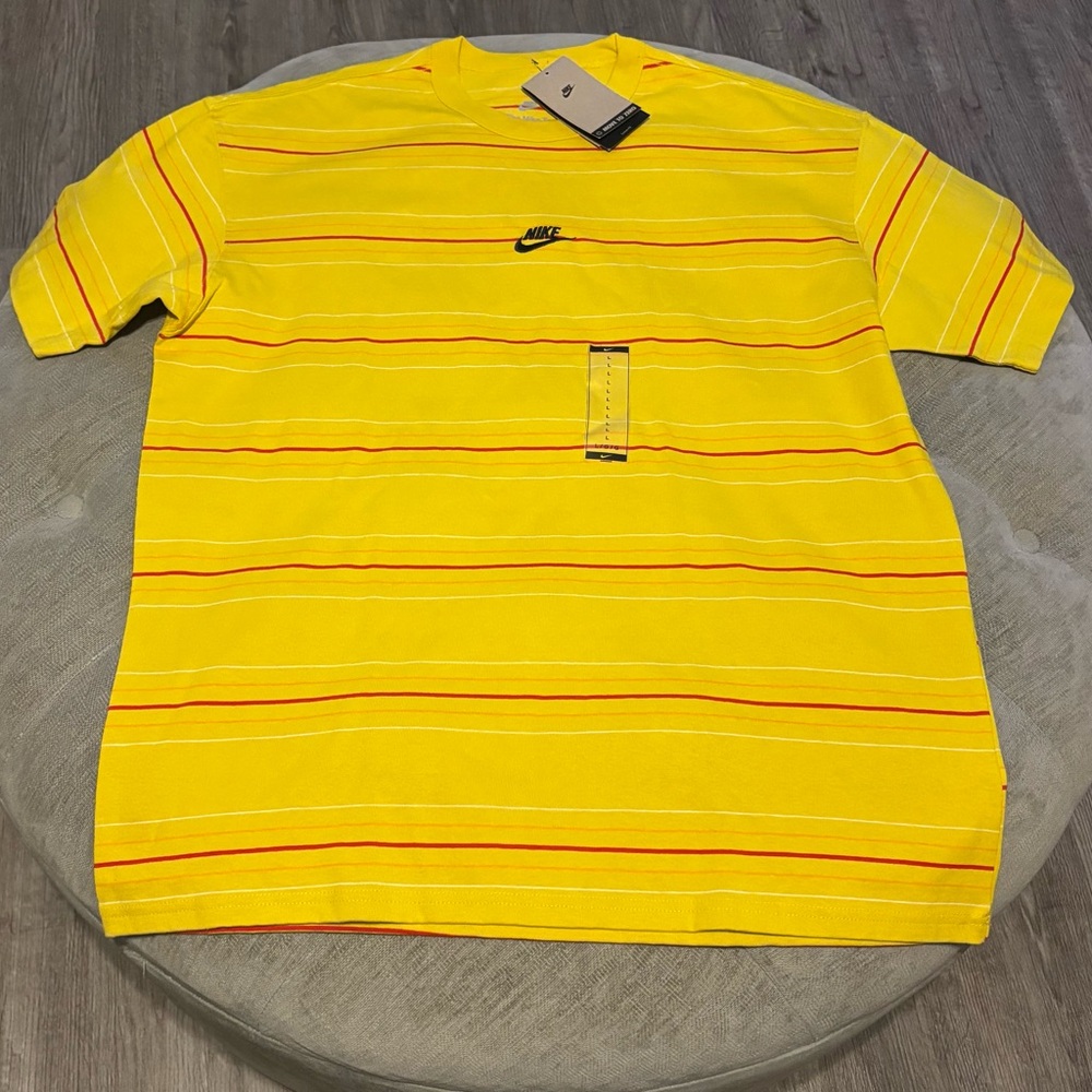 Nike Men's Short Sleeve Tee in Yellow with Red Stripes